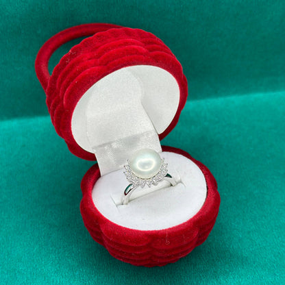 925 Silver Classic Pearl Halo Ring