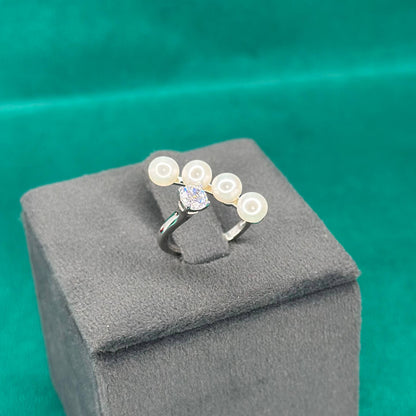 925 Silver Pearl Cluster Open Ring