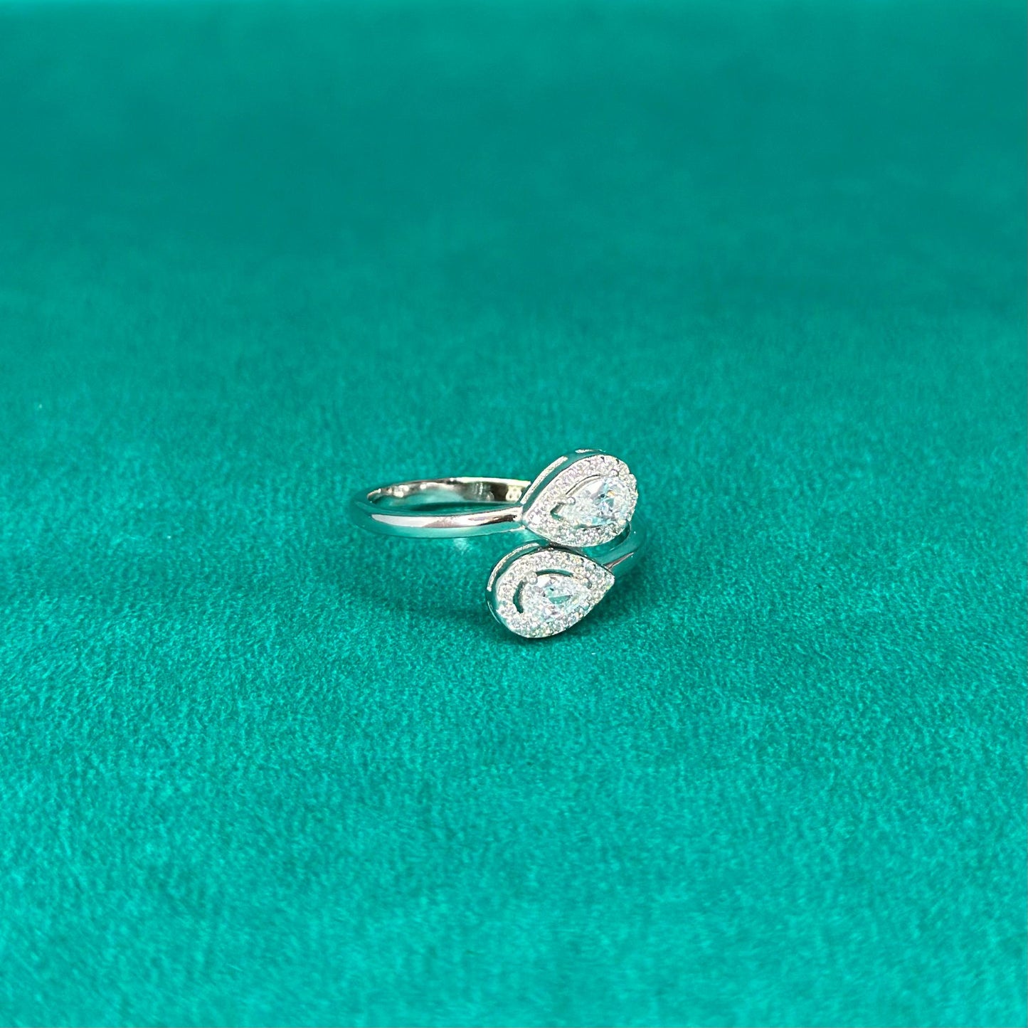 925 Silver Dual Teardrop Halo Ring