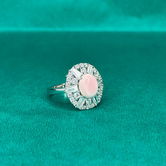 925 Silver Pink Opal Halo Ring