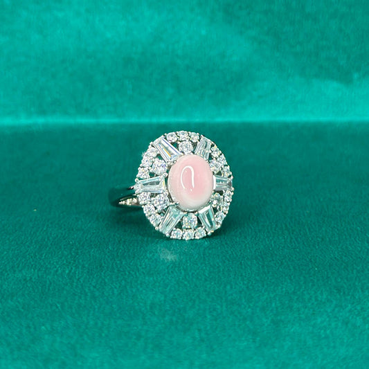 925 Silver Pink Opal Halo Ring