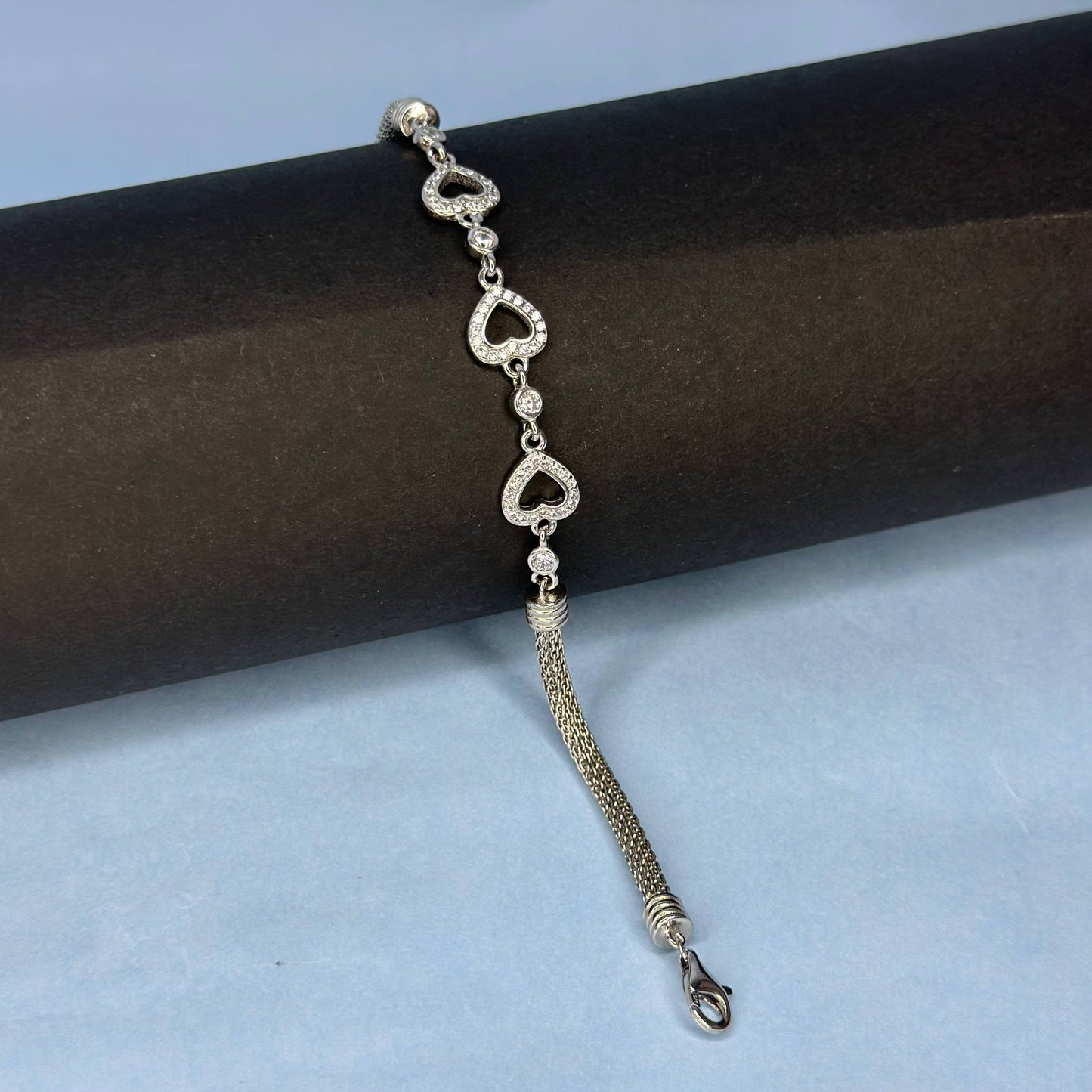 925 Silver Sparkling Heart Link Bracelet