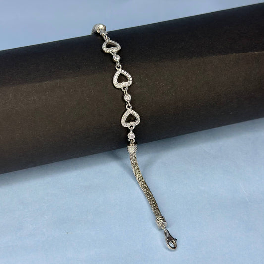 925 Silver Sparkling Heart Link Bracelet