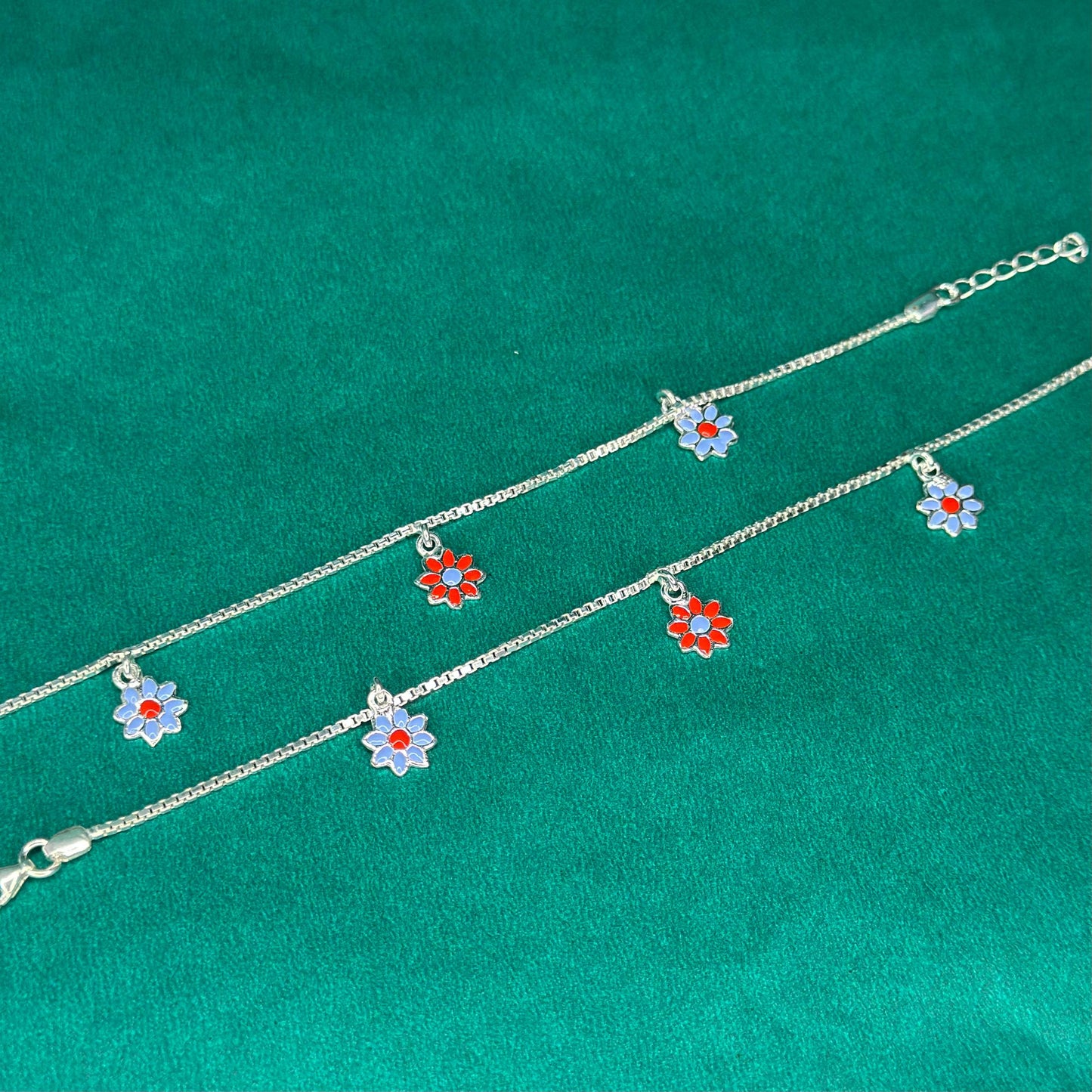 925 Silver Floral Charm Kids Anklet