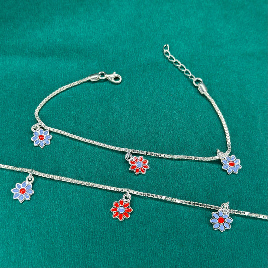 925 Silver Floral Charm Kids Anklet