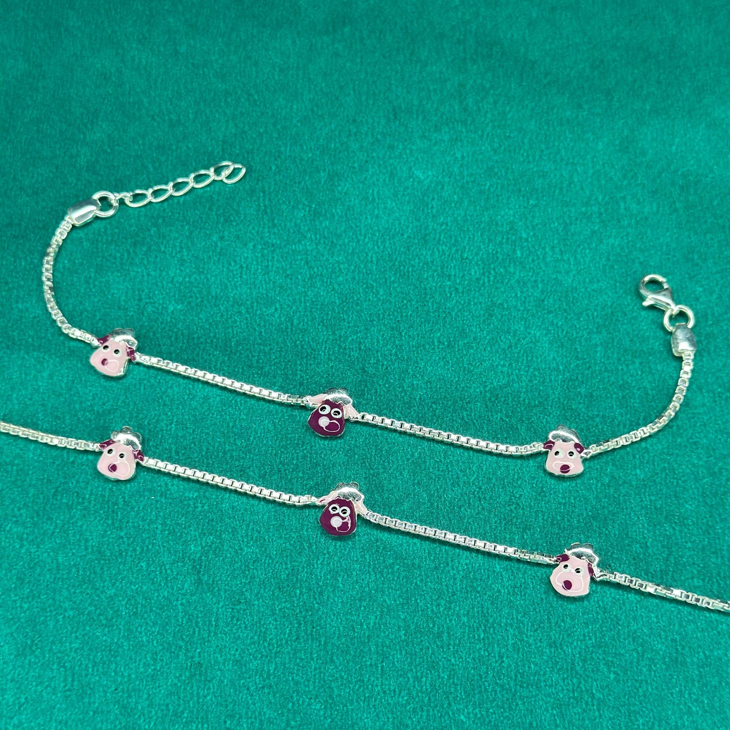 925 Silver Cartoon Face Kids Anklet