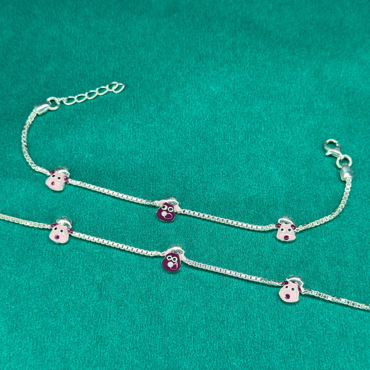 925 Silver Cartoon Face Kids Anklet
