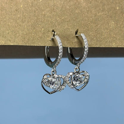 925 Silver Heart Drop CZ Earrings