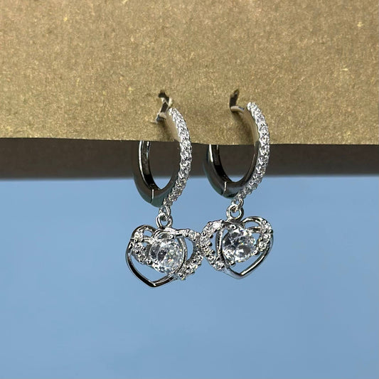 925 Silver Heart Drop CZ Earrings