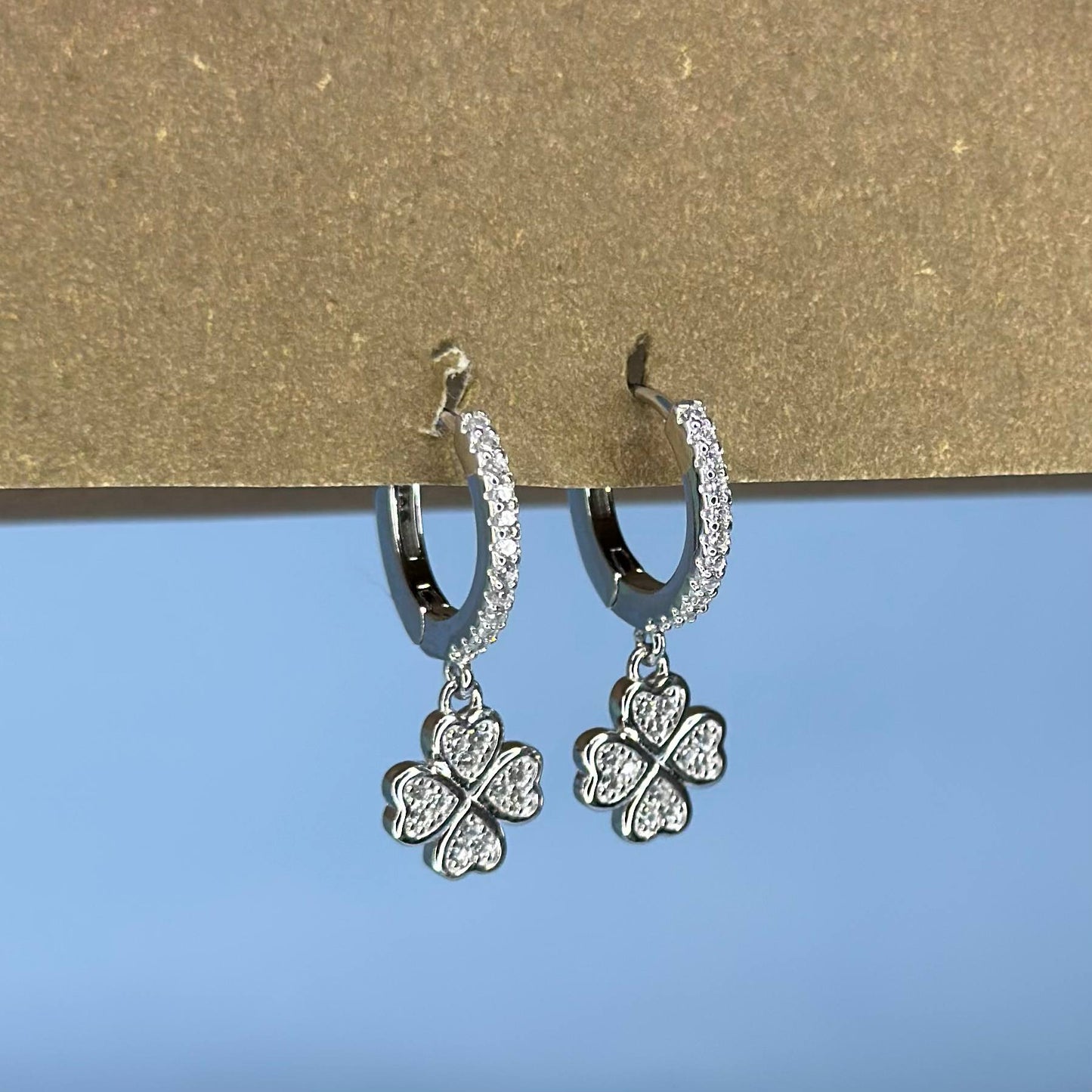 925 Silver Four-Leaf Clover CZ Earrings