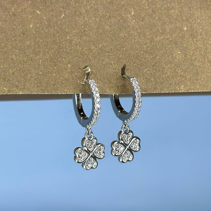 925 Silver Four-Leaf Clover CZ Earrings