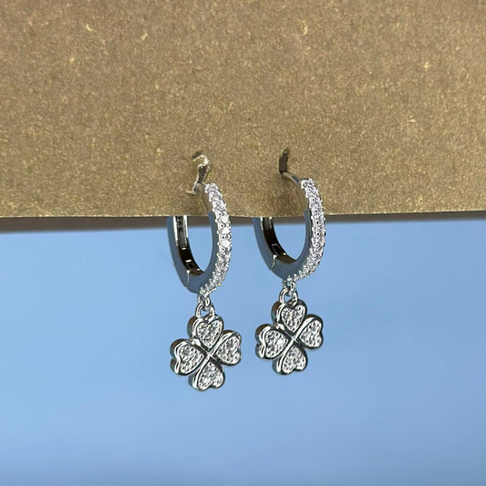 925 Silver Four-Leaf Clover CZ Earrings
