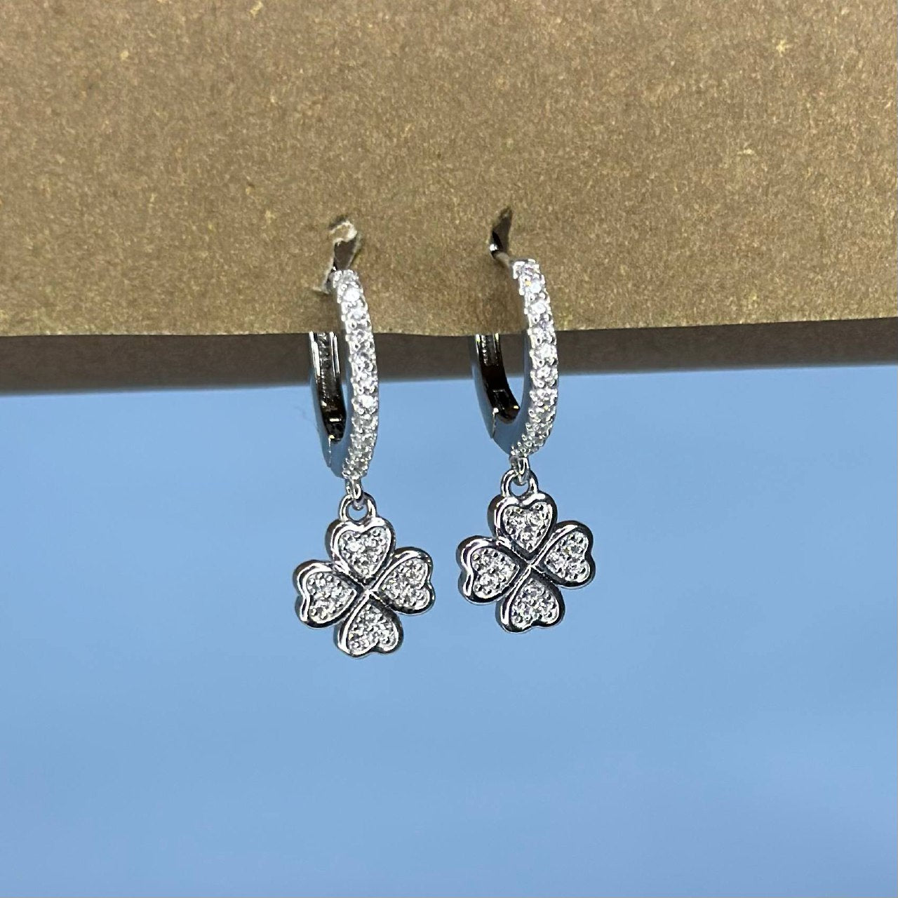 925 Silver Four-Leaf Clover CZ Earrings