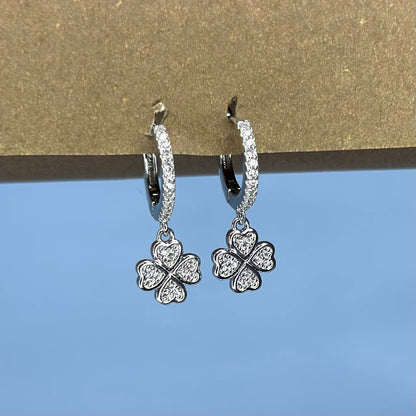 925 Silver Four-Leaf Clover CZ Earrings