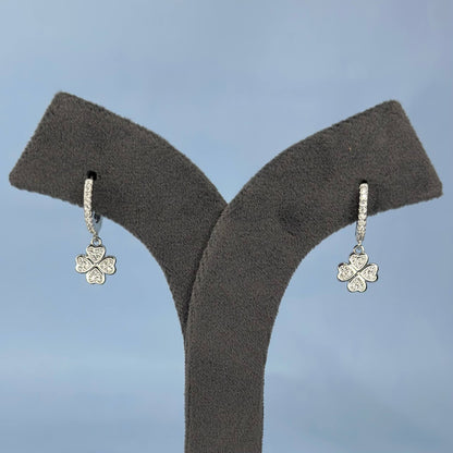 925 Silver Four-Leaf Clover CZ Earrings