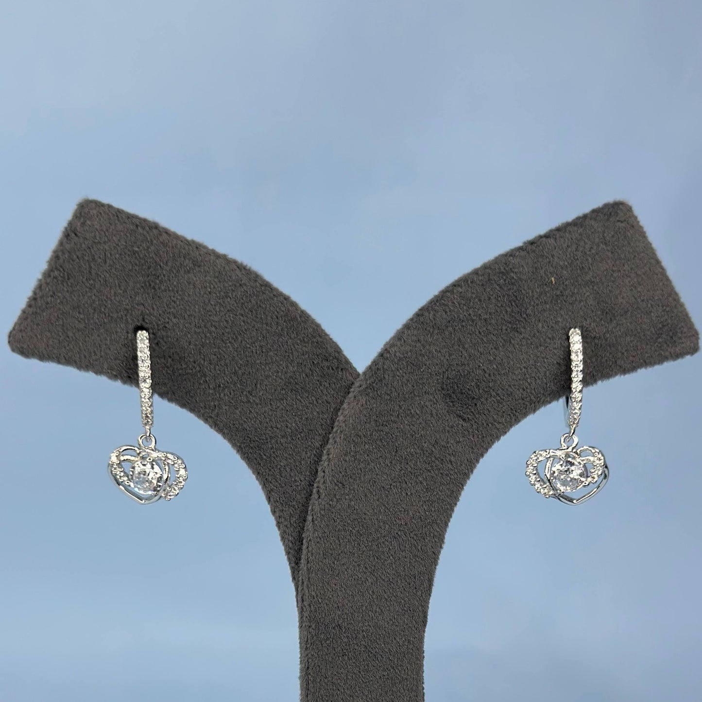 925 Silver Heart Drop CZ Earrings