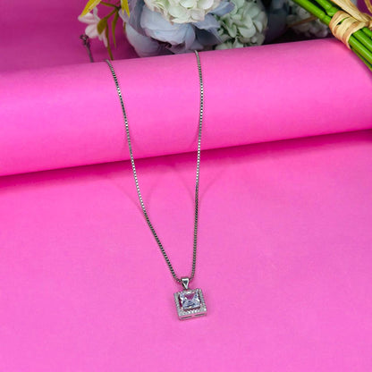 Crystal Grace – 925 Silver Square Pendant Necklace
