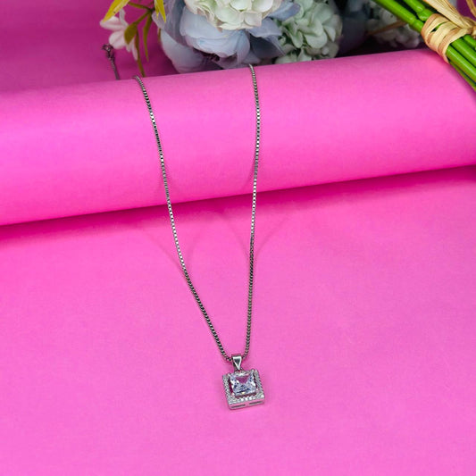 Crystal Grace – 925 Silver Square Pendant Necklace