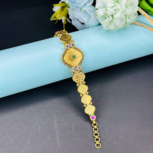 925 Silver Gold Plated Regal Square Motif Bracelet