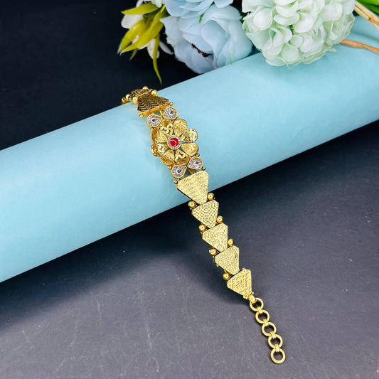 925 Silver Gold Plated Geometric Floral Bracelet