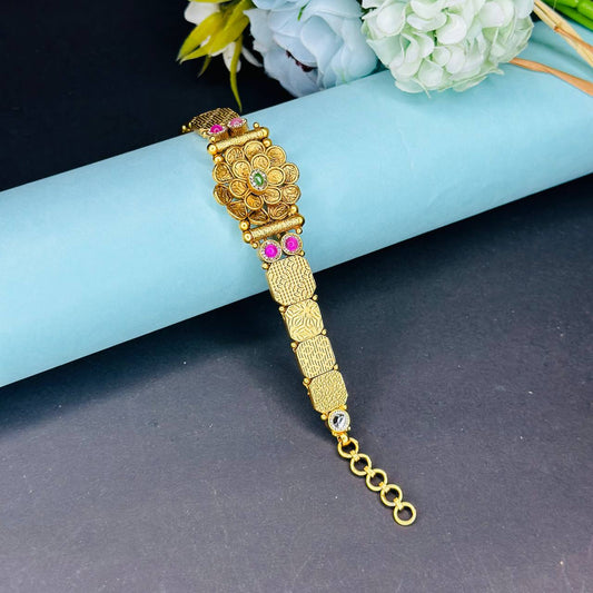 925 Silver Gold Plated Majestic Floral Bracelet