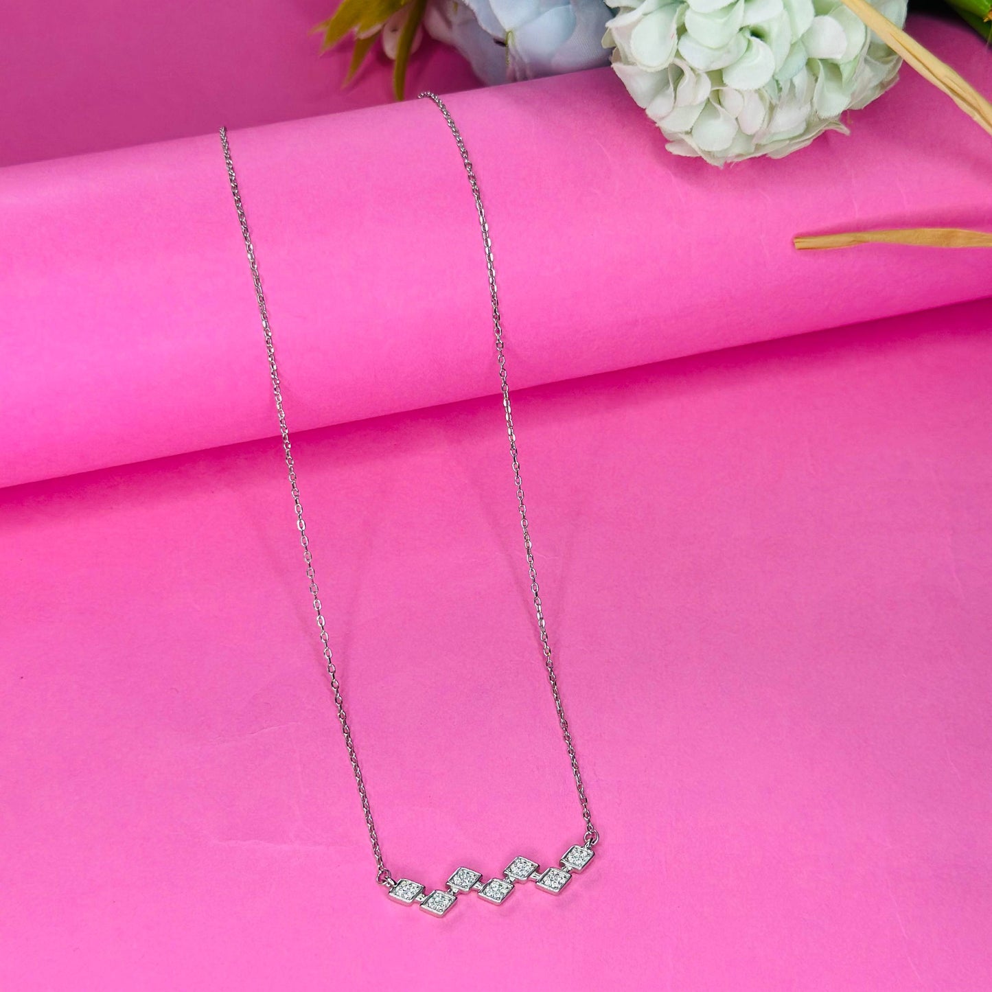 925 Silver Geometric Diamond Cluster Necklace