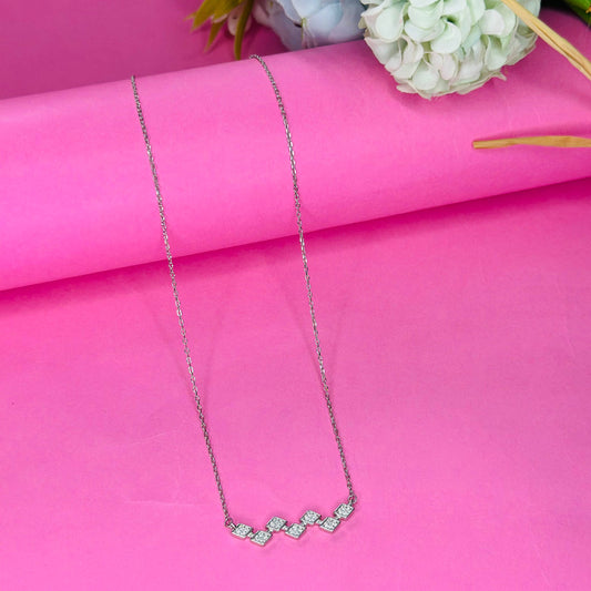 925 Silver Geometric Diamond Cluster Necklace