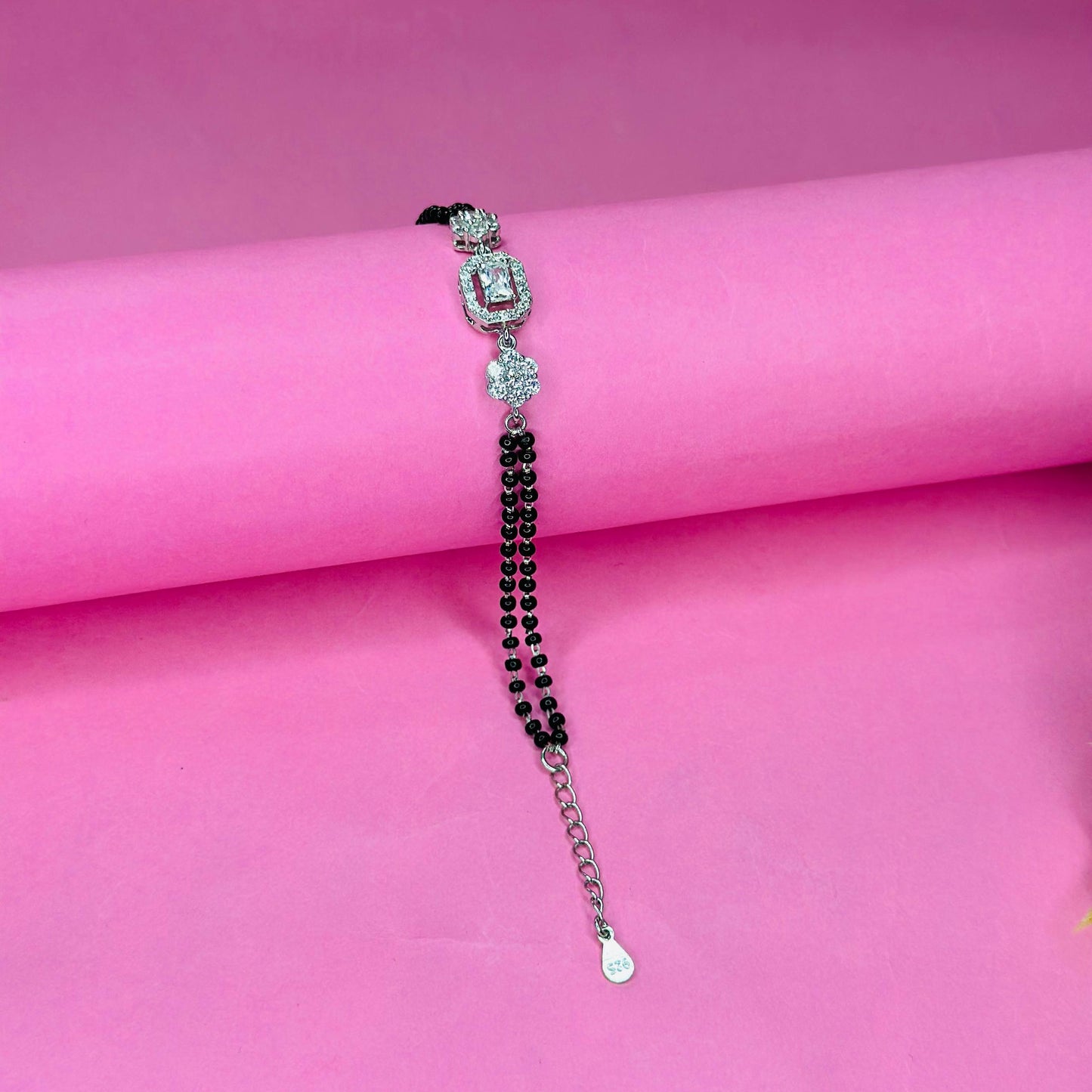 925 Silver Emerald-Cut Halo Mangalsutra Bracelet