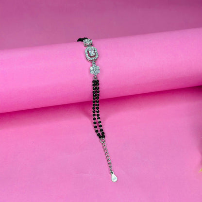 925 Silver Emerald-Cut Halo Mangalsutra Bracelet