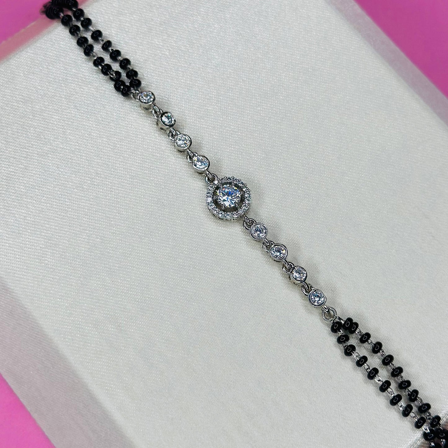 925 Silver Radiant Halo Mangalsutra Bracelet