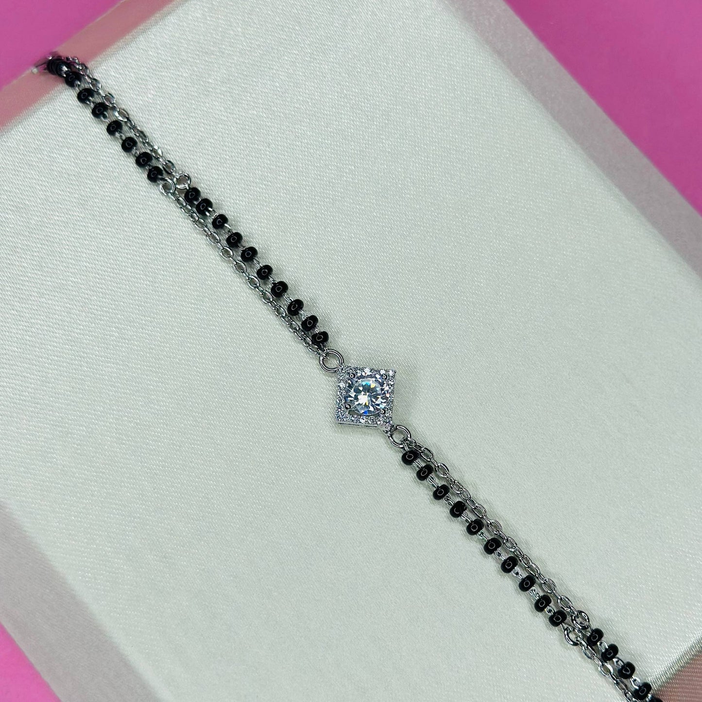 925 Silver Solitaire Halo Mangalsutra Bracelet
