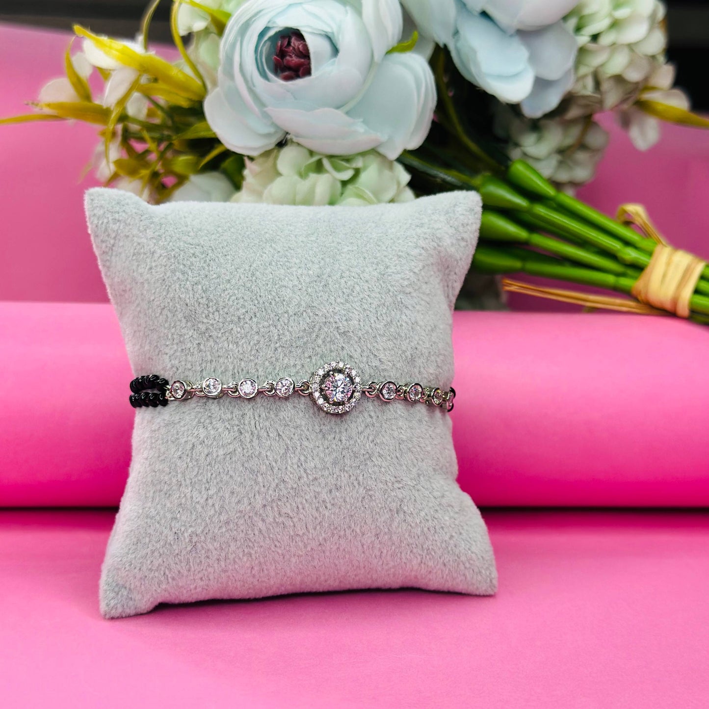 925 Silver Radiant Halo Mangalsutra Bracelet