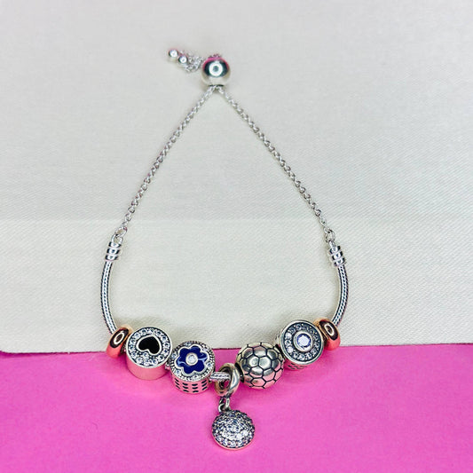 Elegant 925 Sterling Silver Charm Bracelet with Crystal Accents