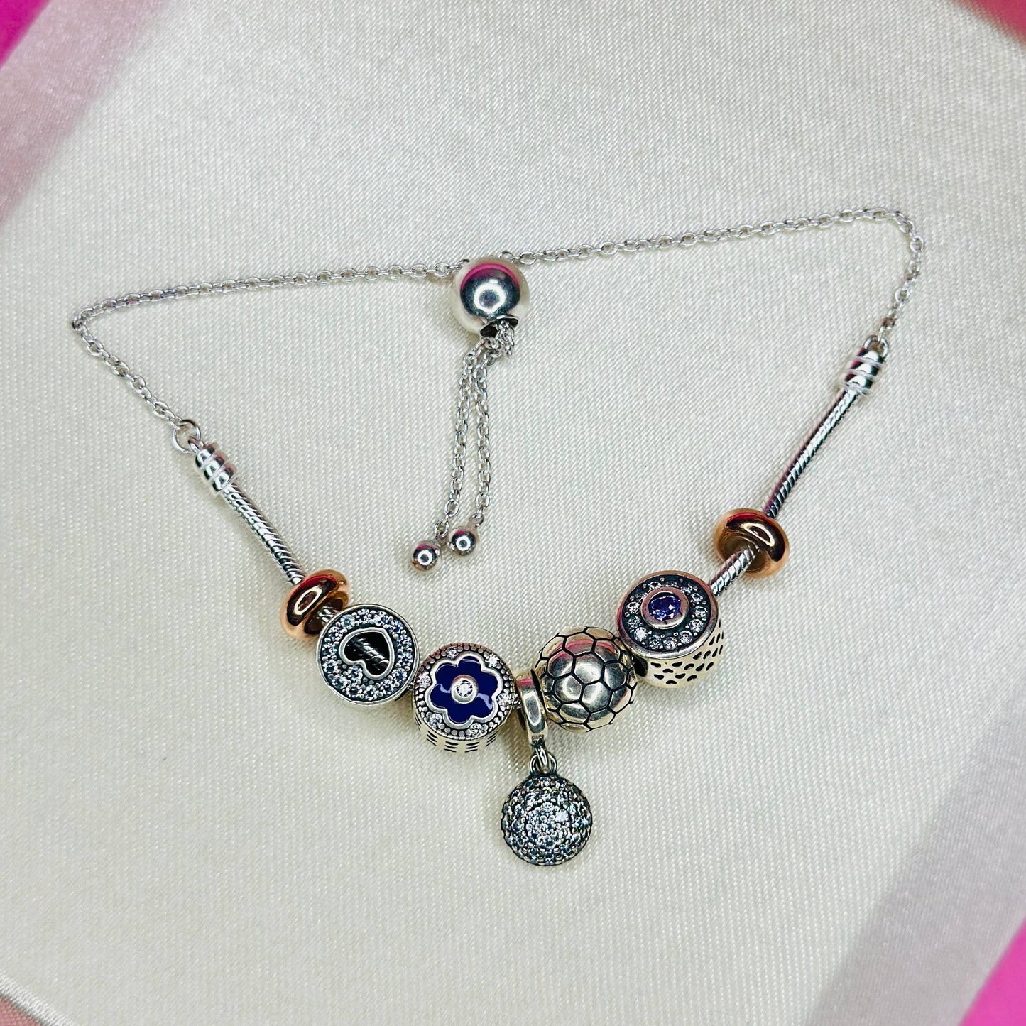 Elegant 925 Sterling Silver Charm Bracelet with Crystal Accents