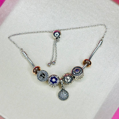 Elegant 925 Sterling Silver Charm Bracelet with Crystal Accents