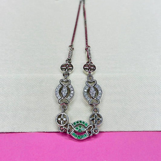 Pure 925 Silver Adjustable Evil Eye & Floral Motif Bracelet