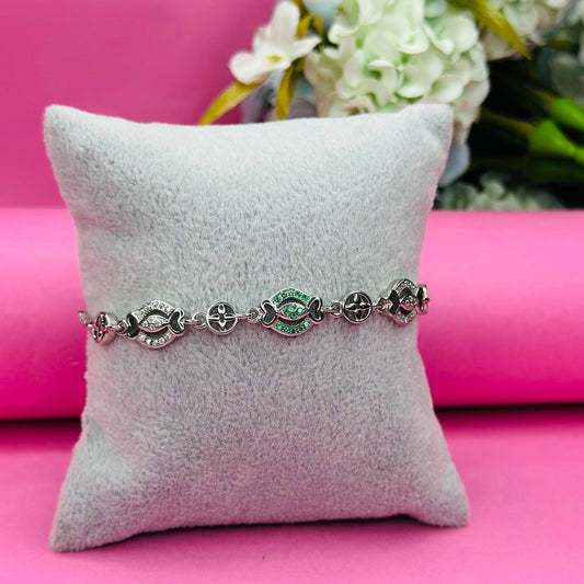 Pure 925 Silver Adjustable Evil Eye & Floral Motif Bracelet