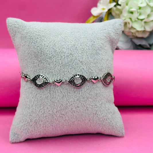 Pure 925 Silver Evil Eye & Heart Bracelet
