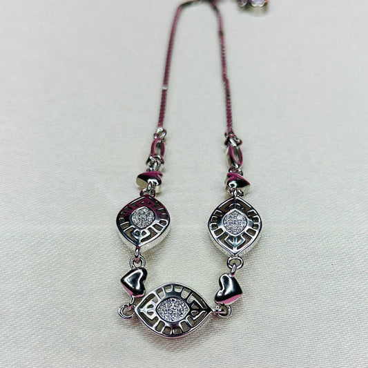 Pure 925 Silver Evil Eye & Heart Bracelet