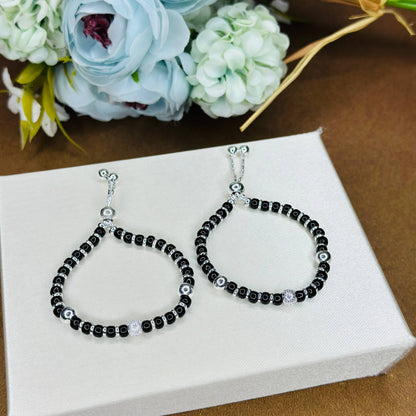 Silver Black Beaded Kids Bracelet (Pair)