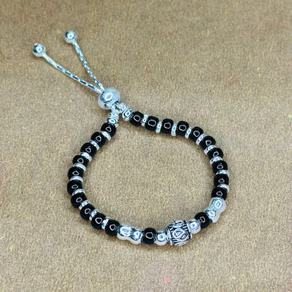 Silver Black Beaded Kids Bracelet with Designer Bead (Pair)