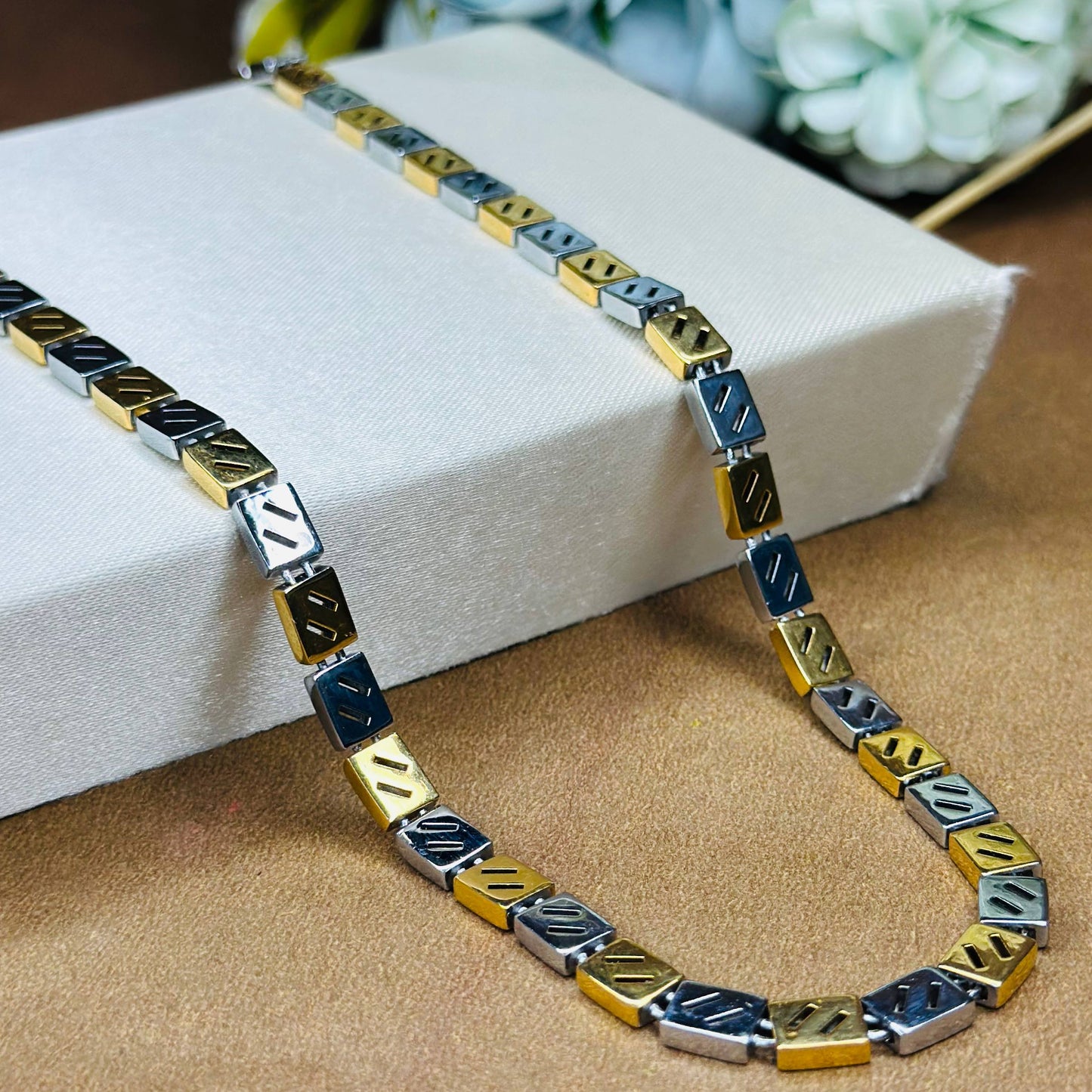 925 Silver Dual Tone Square Link Chain