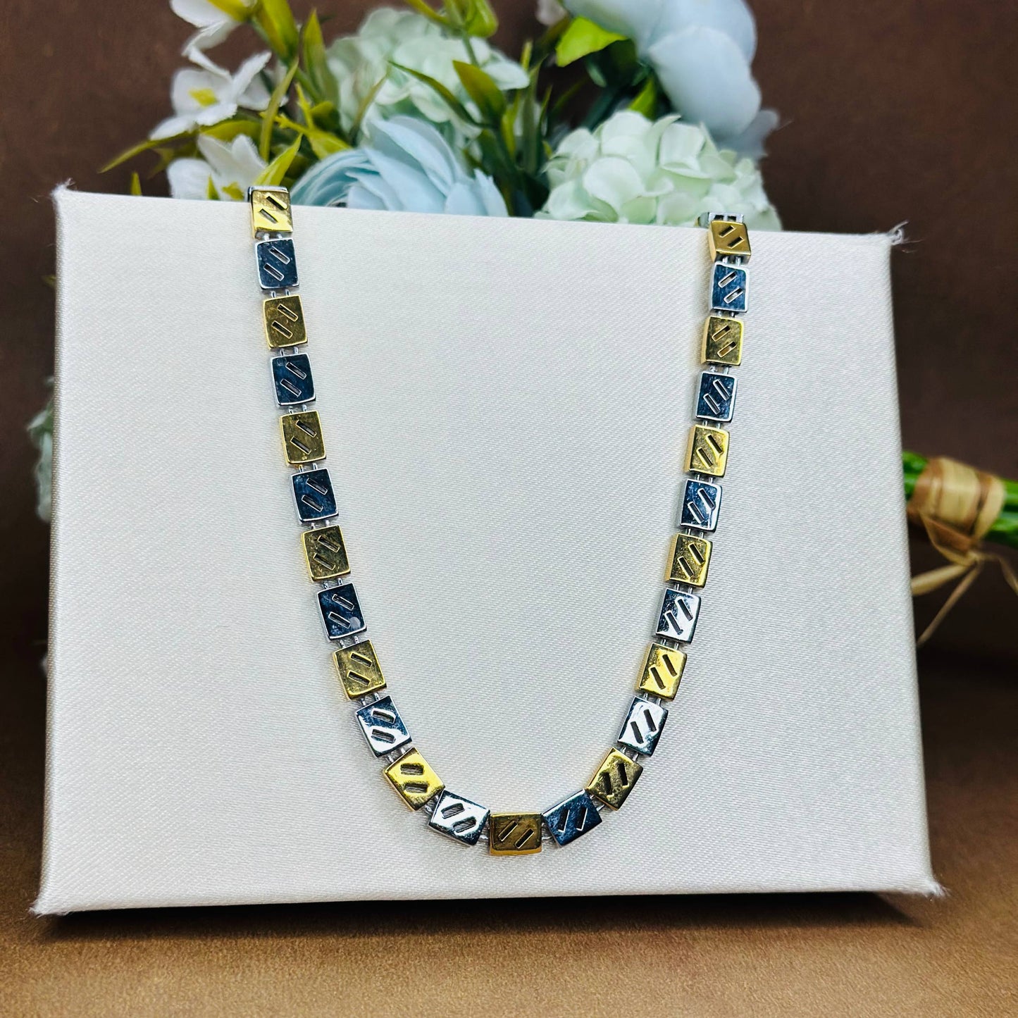 925 Silver Dual Tone Square Link Chain