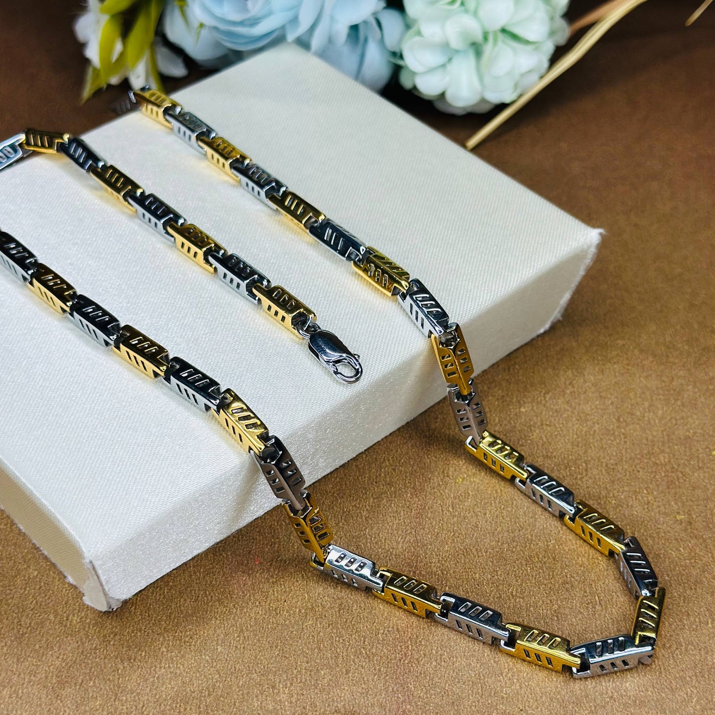 925 Silver Dual-Tone Ladder Link Chain