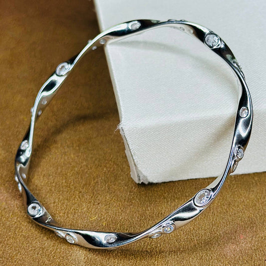 925 Silver Twisted Elegance CZ Bangle