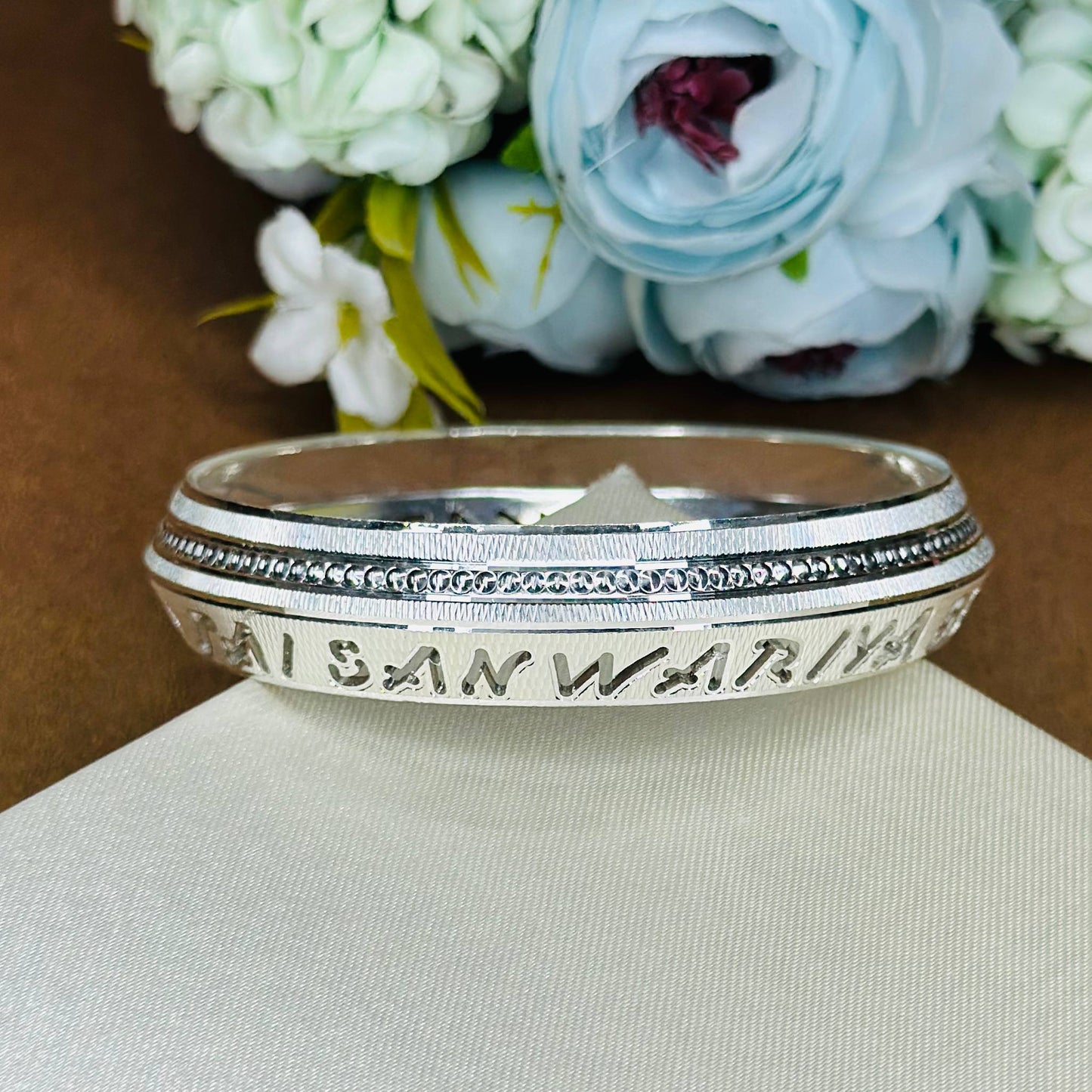 Sacred Sterling Silver Kada with "Jai Sanwariya Seth" Engraving