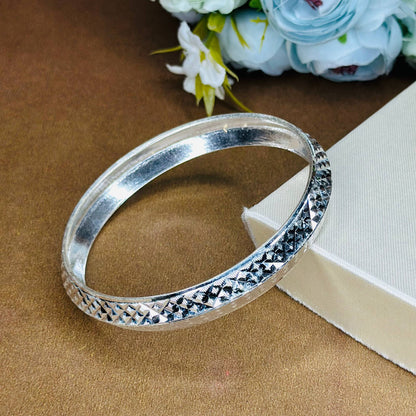 Textured Sterling Silver Kada with Geometric Detailing