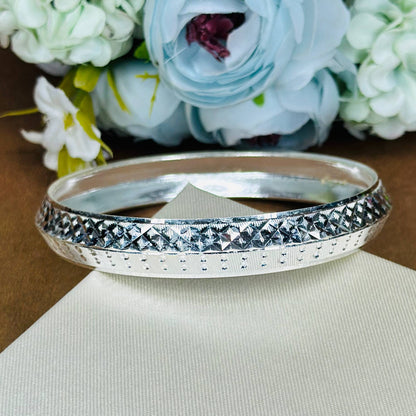 Textured Sterling Silver Kada with Geometric Detailing