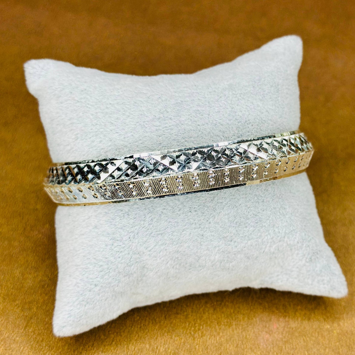 Textured Sterling Silver Kada with Geometric Detailing