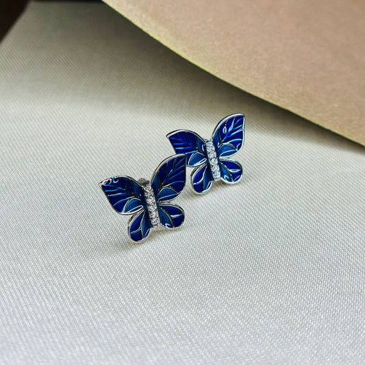 925 Sterling Silver Blue Butterfly Stud Earrings